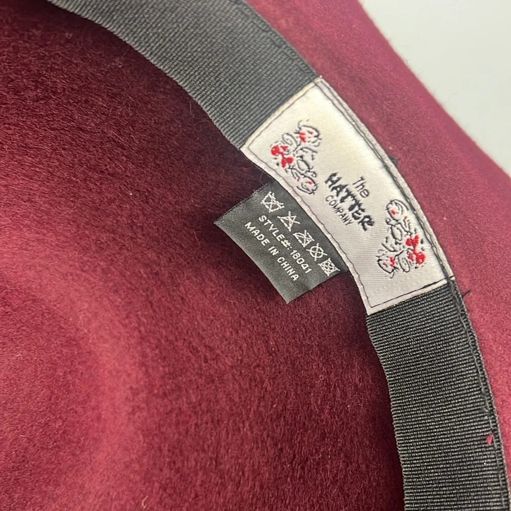 The Hatter Company wide brimmed women’s burgundy felted hat